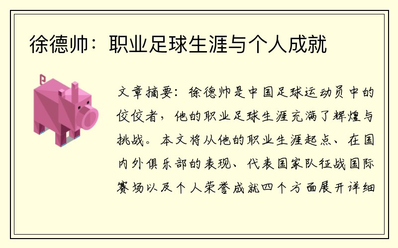 徐德帅：职业足球生涯与个人成就
