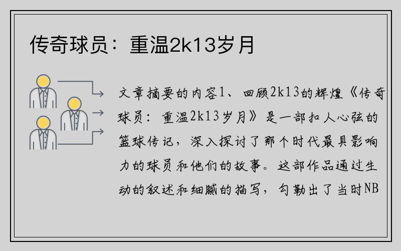传奇球员：重温2k13岁月