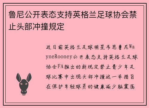 鲁尼公开表态支持英格兰足球协会禁止头部冲撞规定